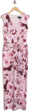 Connected Apparel Floral Gathered Waist Maxi Dress