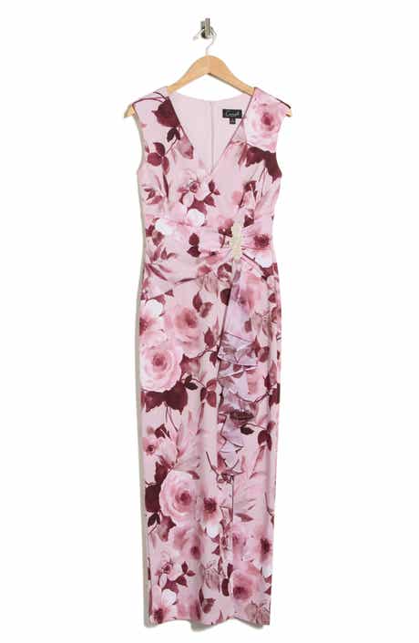 Connected Apparel Floral Gathered Waist Maxi Dress