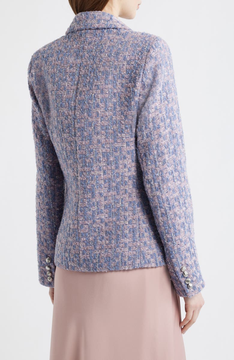Tahari ASL Metallic Faux Double Breasted Tweed Jacket, Alternate, color, Blue Rose Silver