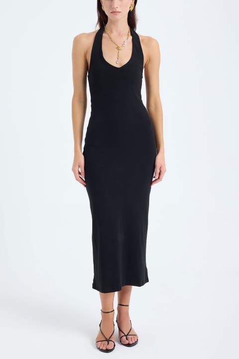 Orion Halter Neck Cotton Bodycon Midi Dress