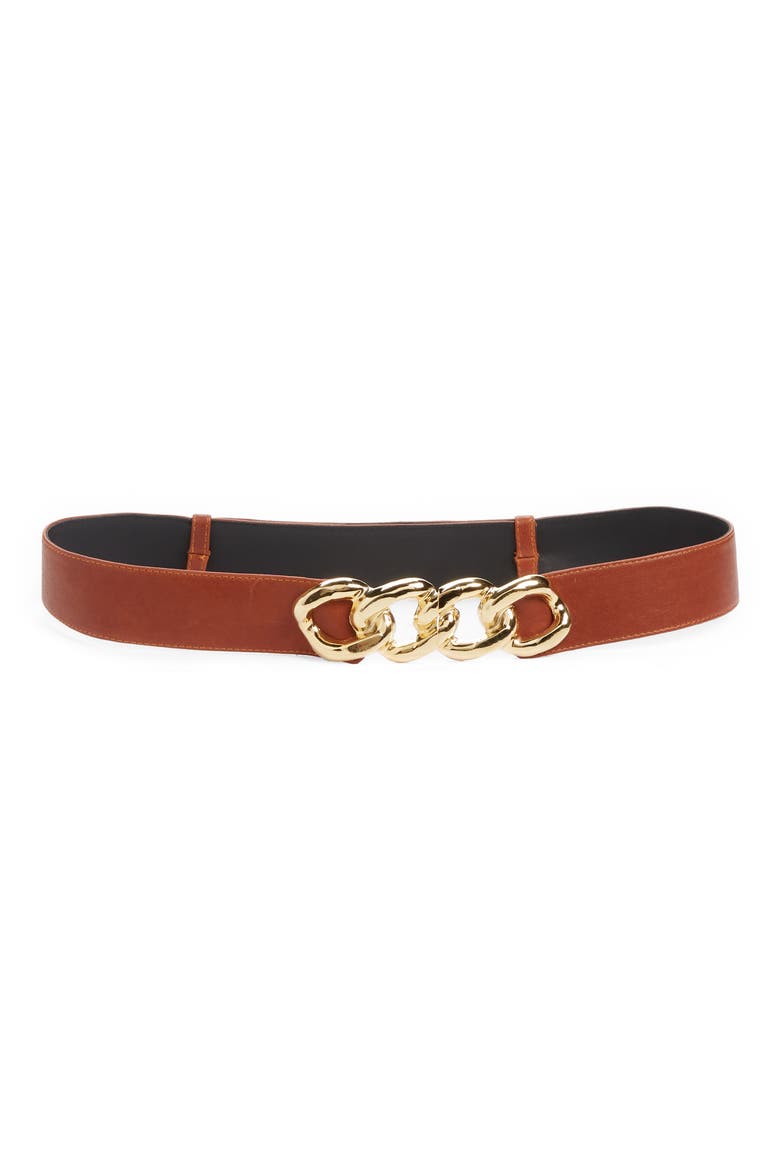 Jaclyn Chain Buckle Belt, Main, color, COGNAC