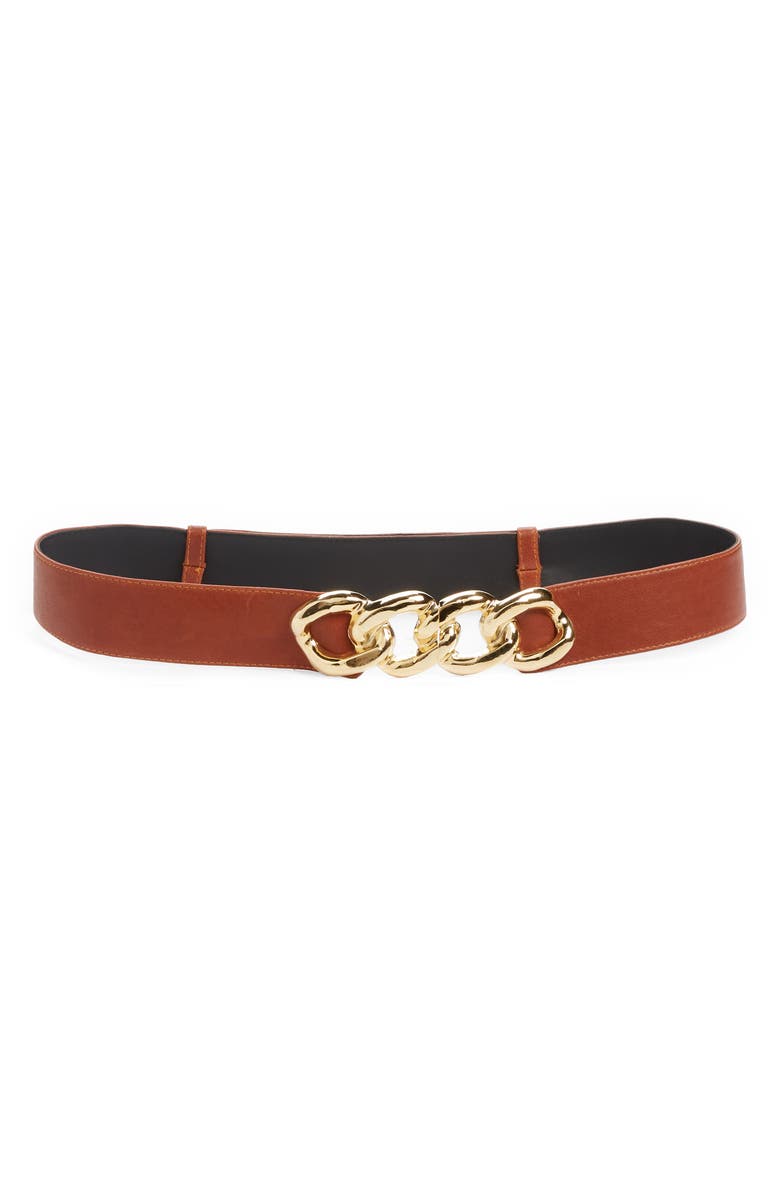 Raina Jaclyn Chain Buckle Belt, Main, color, Cognac