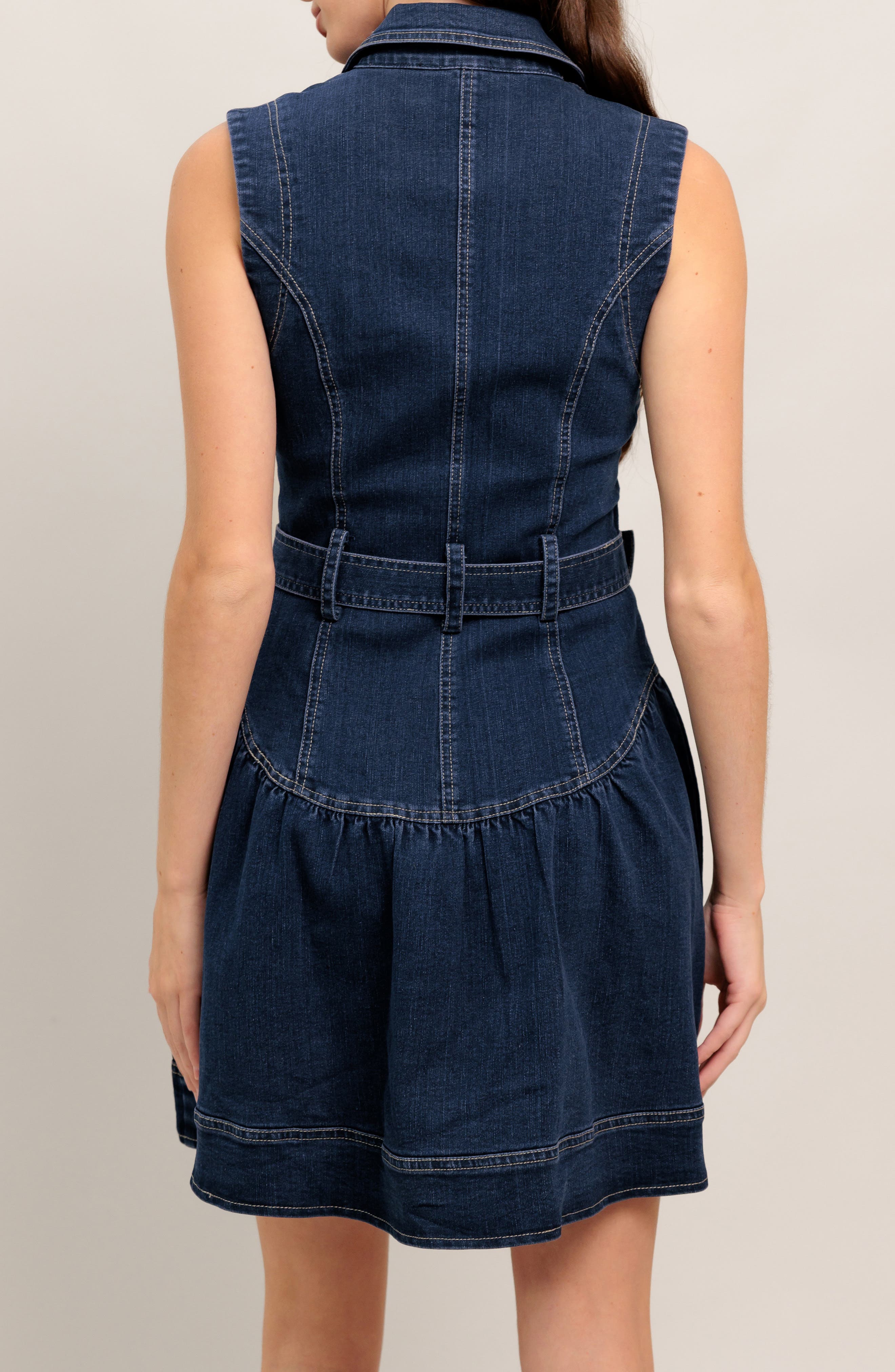 Belted Sleeveless Denim Minidress - image 2