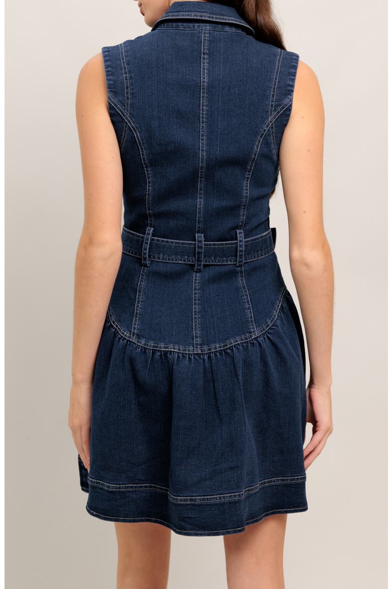 Belted Sleeveless Denim Minidress, Alternate, color, MEDIUM INDIGO