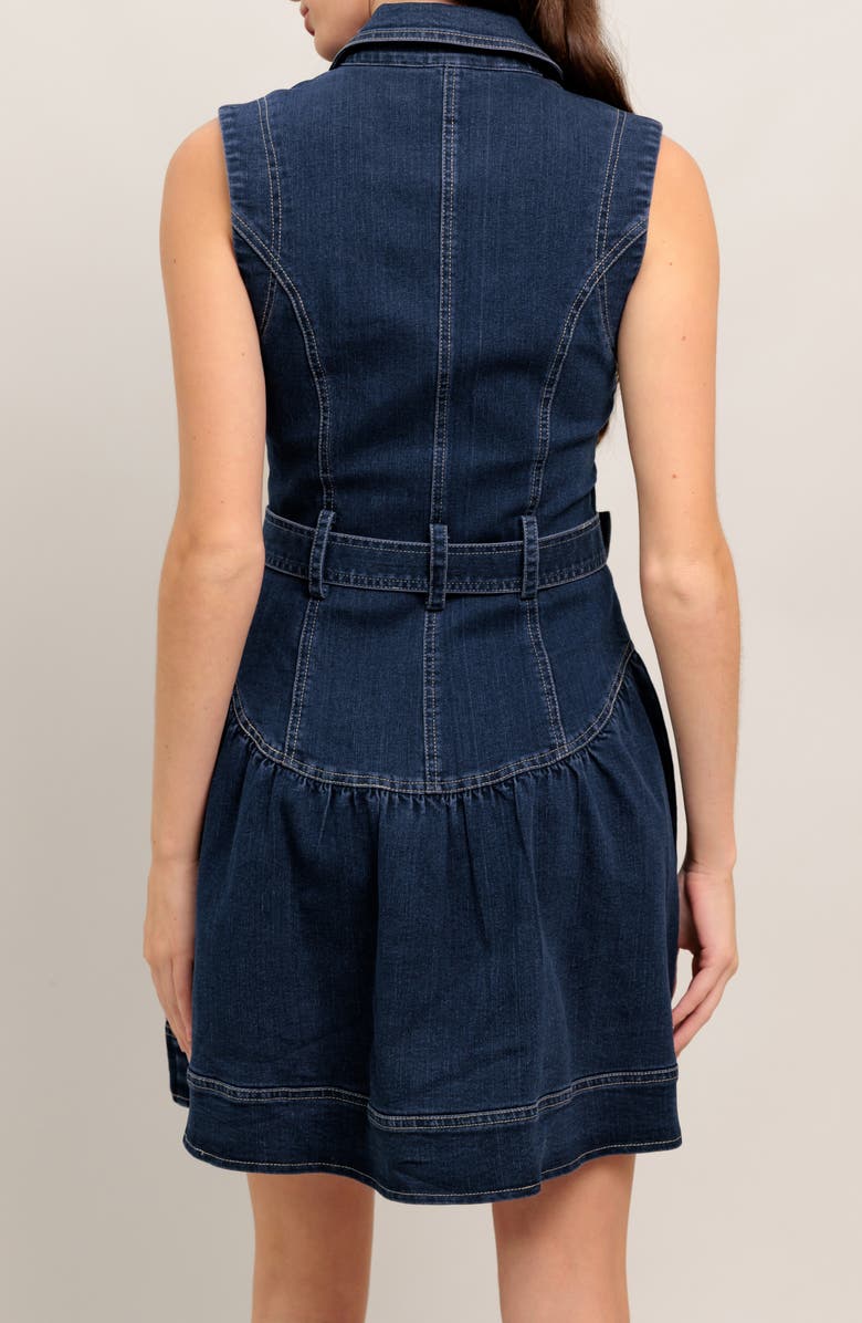 FLYING TOMATO Belted Sleeveless Denim Minidress, Alternate, color, Medium Indigo