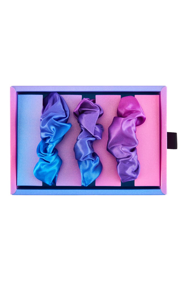 3-Pack Silk Scrunchies, Alternate, color, PURPLE OMBRE