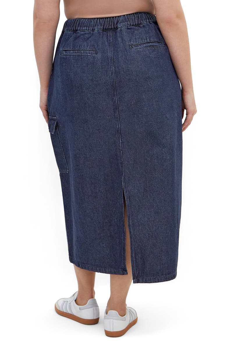 City Chic Alexis Tie Waist Denim Skirt, Alternate, color, Denim Dark