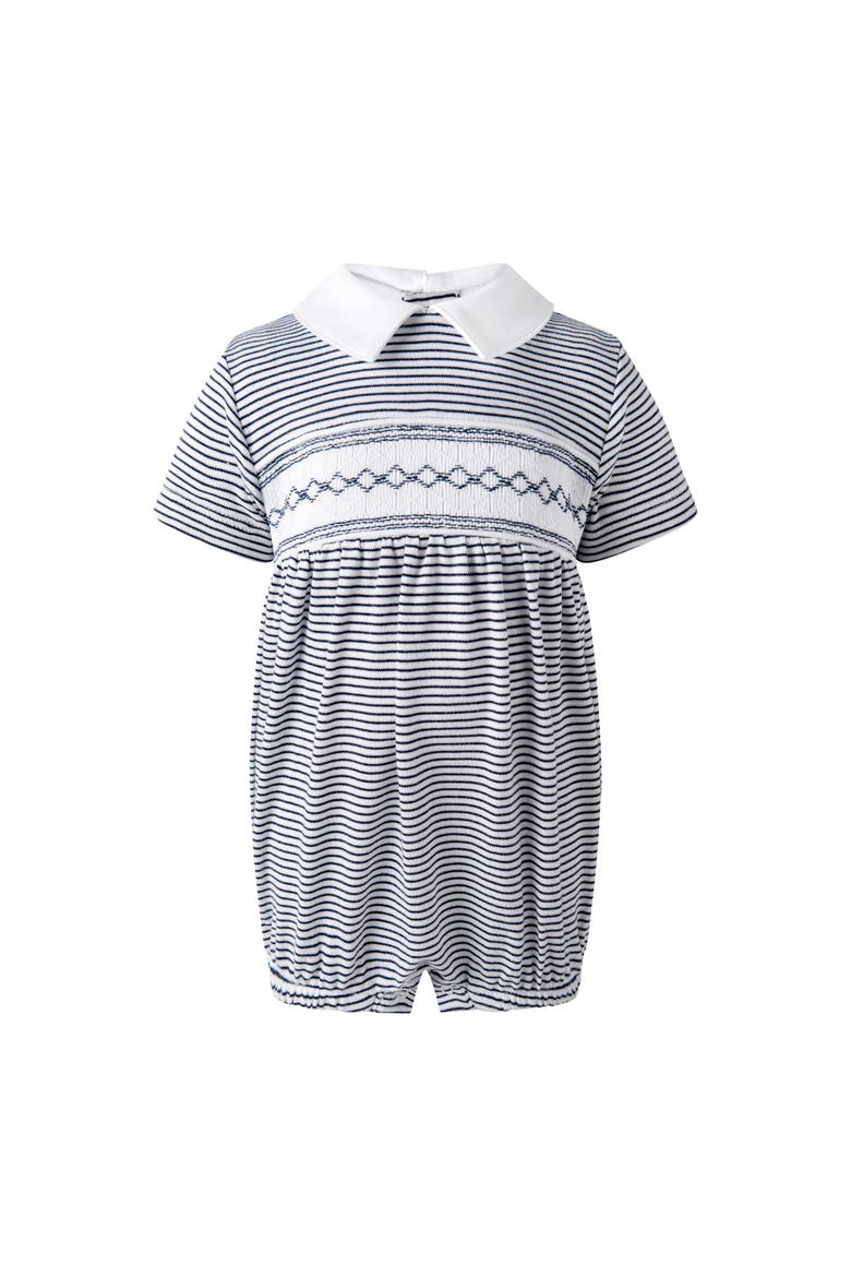 Pima Stripe Smocked Bubble, Main, color, Navy
