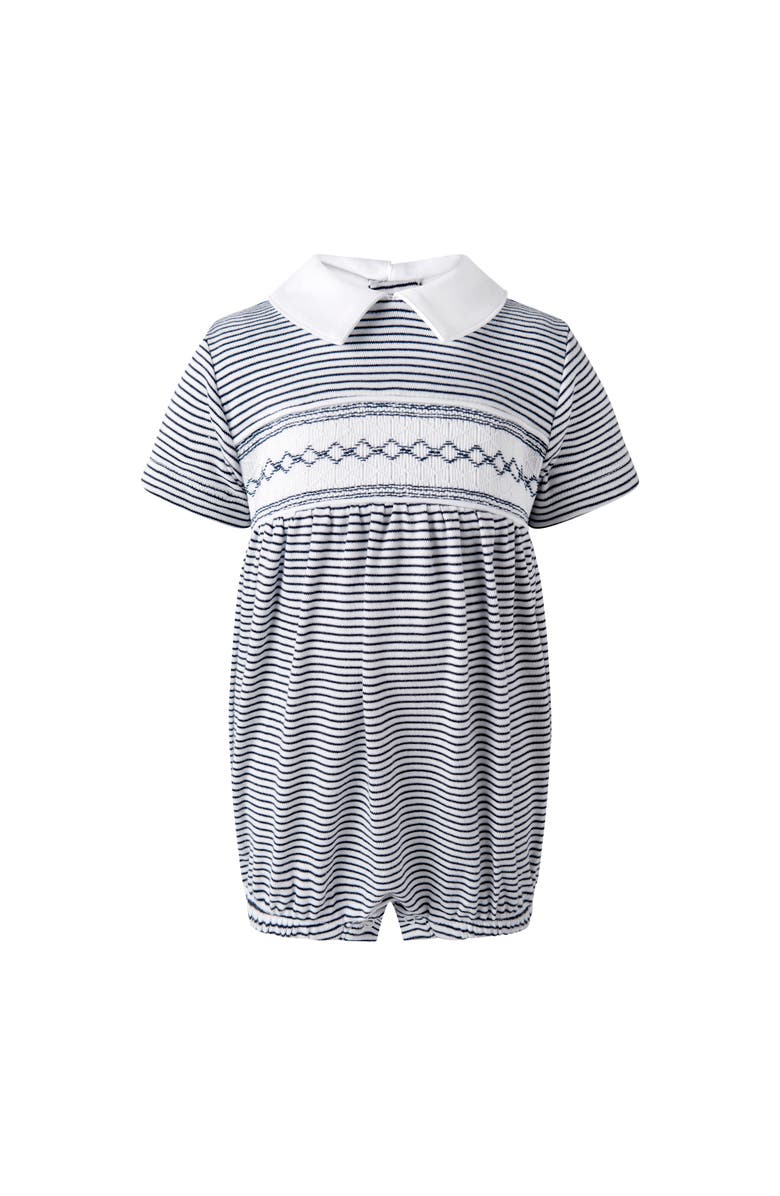 Rachel Riley Pima Stripe Smocked Bubble, Main, color, Navy