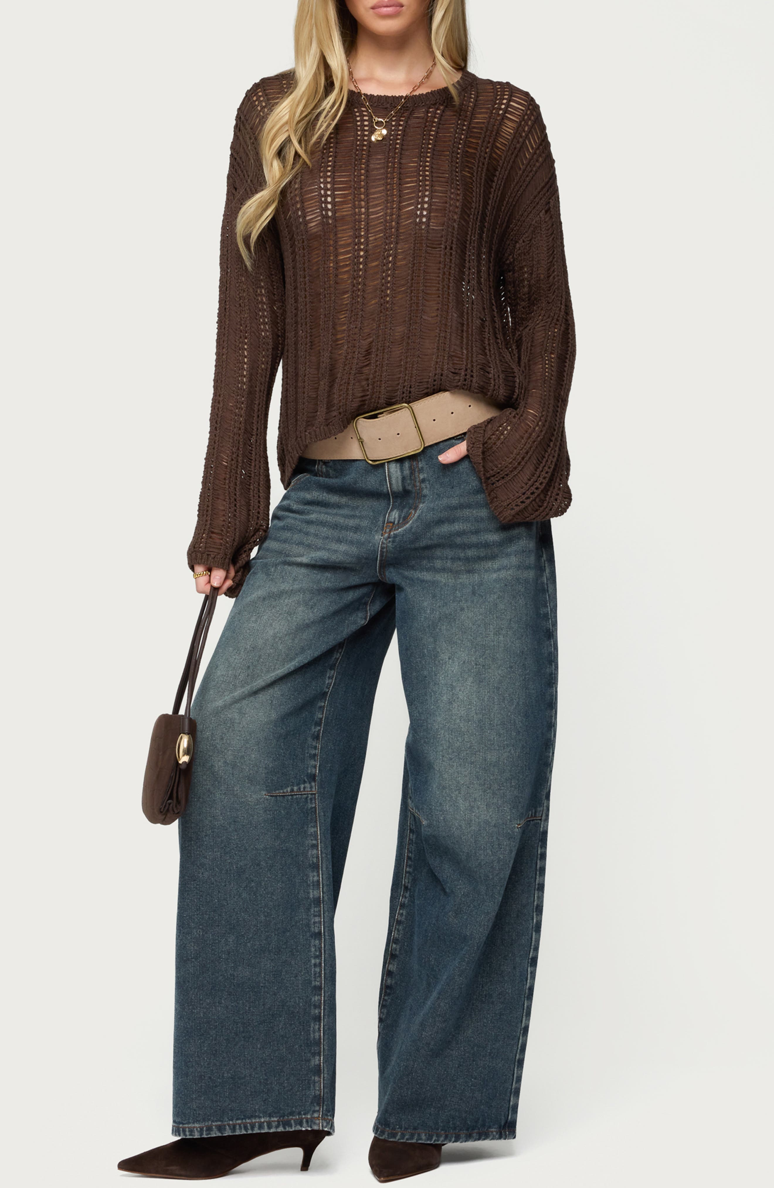 Jaide Sheer Ladder Open Stitch Sweater - image 2