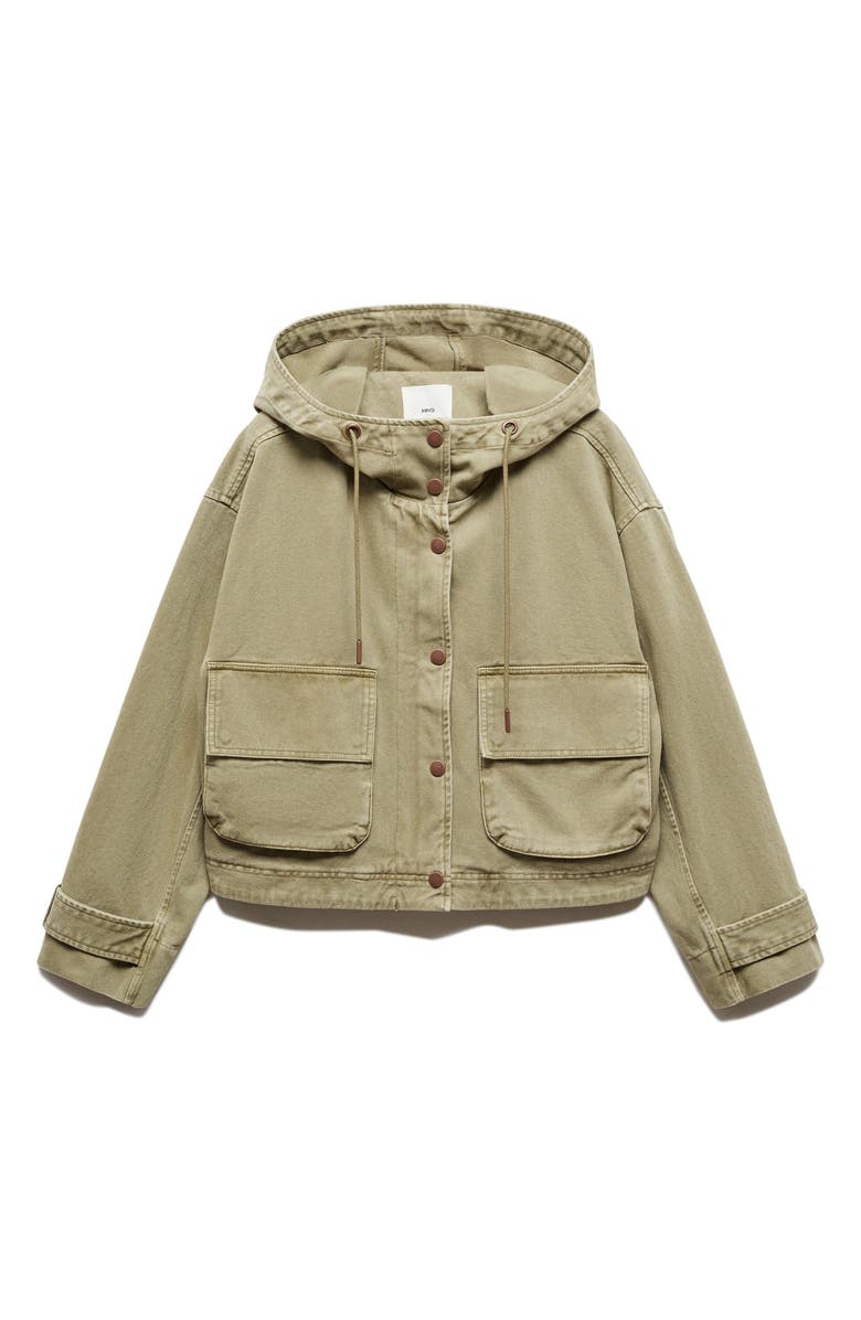 MANGO Hooded Crop Twill Utility Jacket, Alternate, color, 