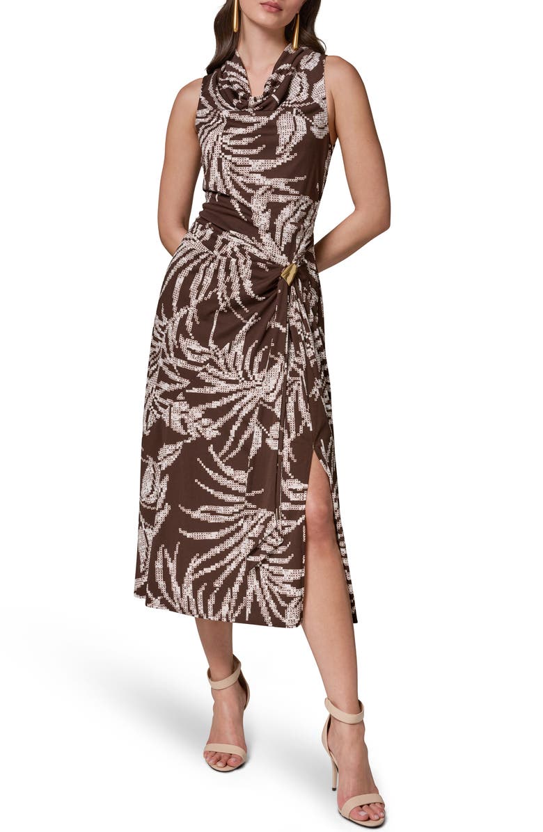 Donna Karan New York Print Cowl Neck Sleeveless Midi Dress, Main, color, 