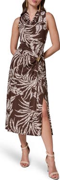 Donna Karan New York Print Cowl Neck Sleeveless Midi Dress