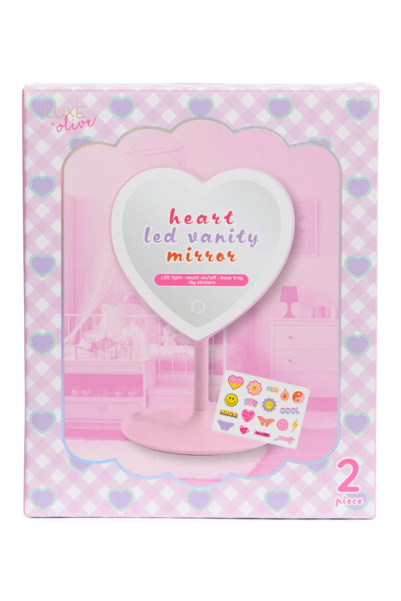 Kids' Heart LED Vanity Mirror Set, Alternate, color, PINK