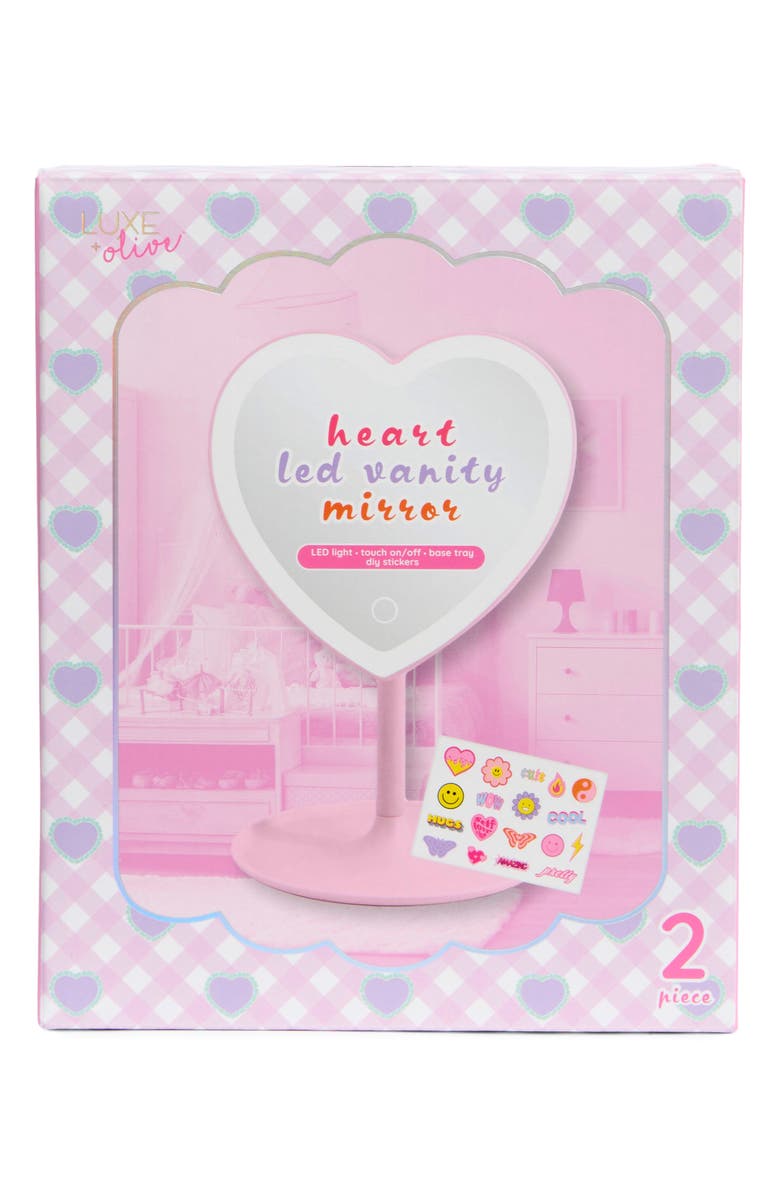 Luxe + Olive Kids' Heart LED Vanity Mirror Set, Alternate, color, Pink