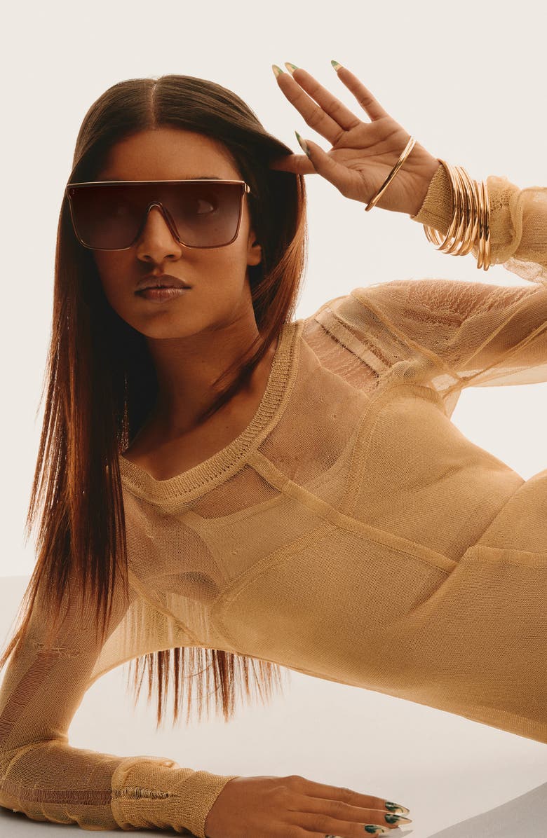 QUAY Nightfall Remixed 138mm Shield Sunglasses, Alternate, color, Doe/ Brown Fawn