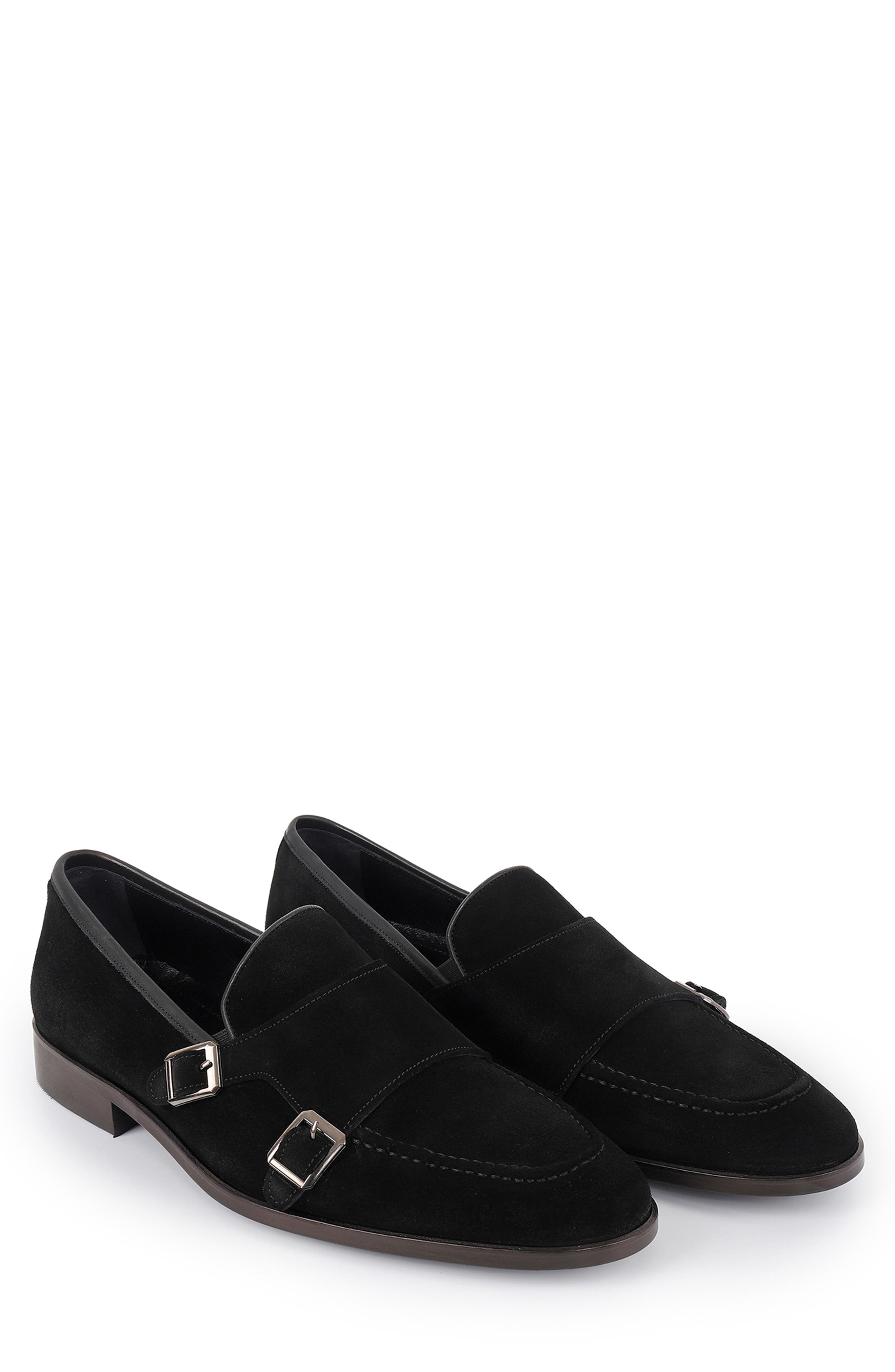 VELLAPAIS Elmaton Double Monk Strap Leather Loafer, Alternate, color, Black