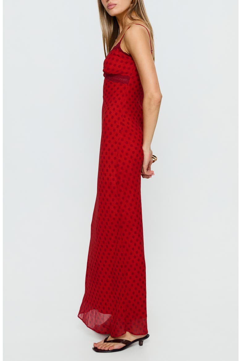 Adasia Polka Dot Lace Trim Maxi Dress, Alternate, color, RED POLKA DOT