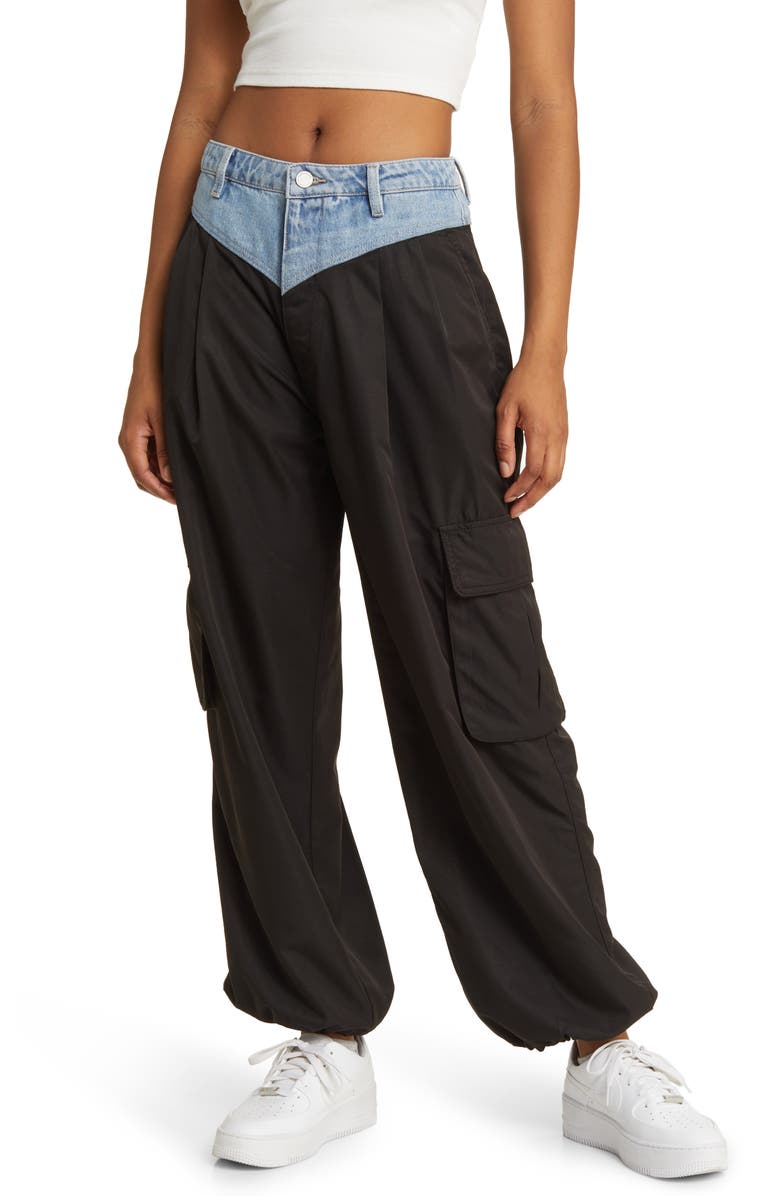 BLANKNYC Pleated Denim Waist Cargo Pants, Main, color, 