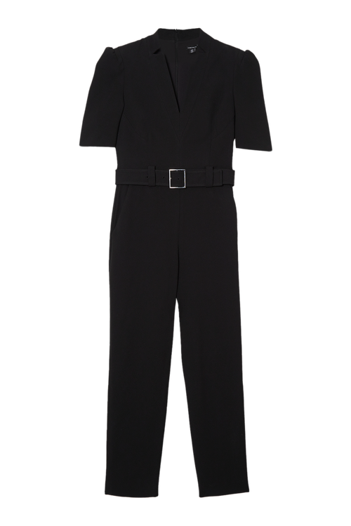 Karen Millen Structured Crepe Forever Belted Jumpsuit In Black
