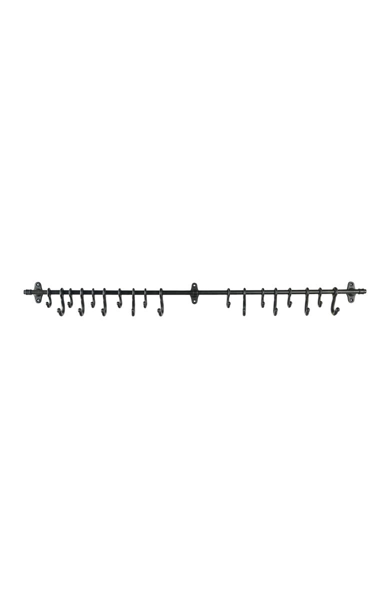 Storied Home Decorative Forged Metal Wall Rod with 18 Hooks, Main, color, Black