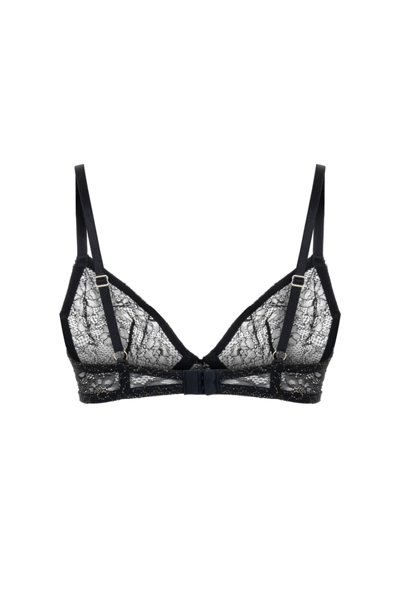 Shiny Shimmery Lace Balconette Bra Underwire Unlined Luxury Support, Alternate, color, Black