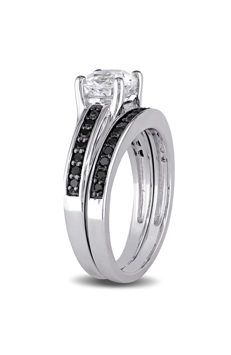 DELMAR Created White Sapphire & Black Diamond Ring Set, Alternate, color, White