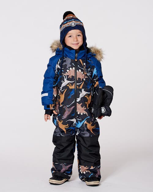 Deux Par Deux One-piece Play Snowsuit Dinosaur In Black