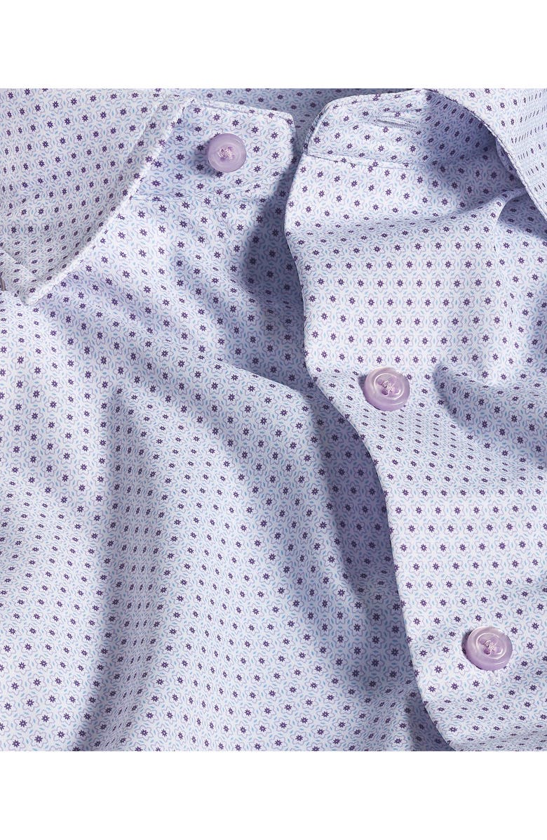 David Donahue Neat Print Performance Sport Shirt, Alternate, color, White/ Purple