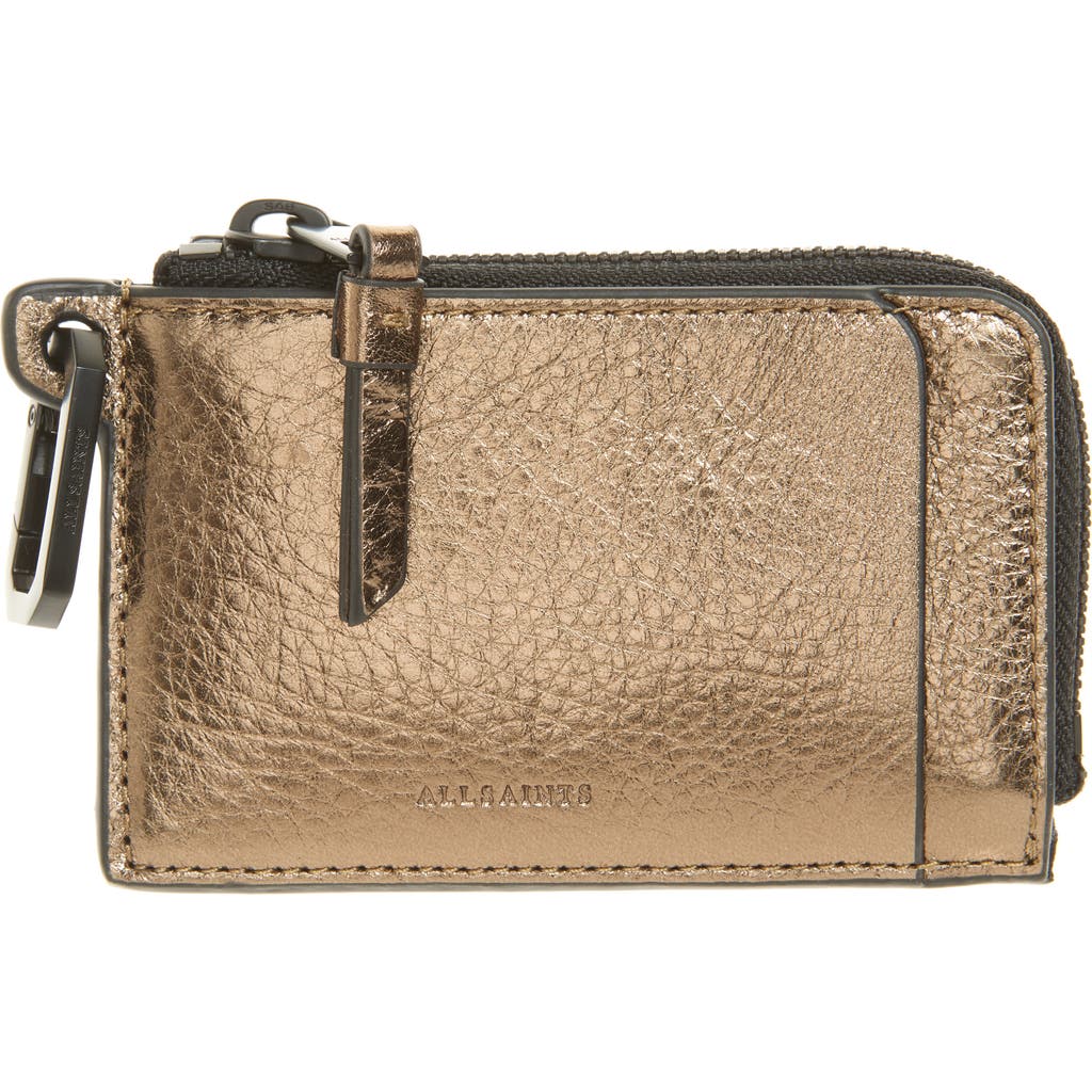 Allsaints Womens Warm Brass Remy Logo-debossed Square Leather Wallet In Gold