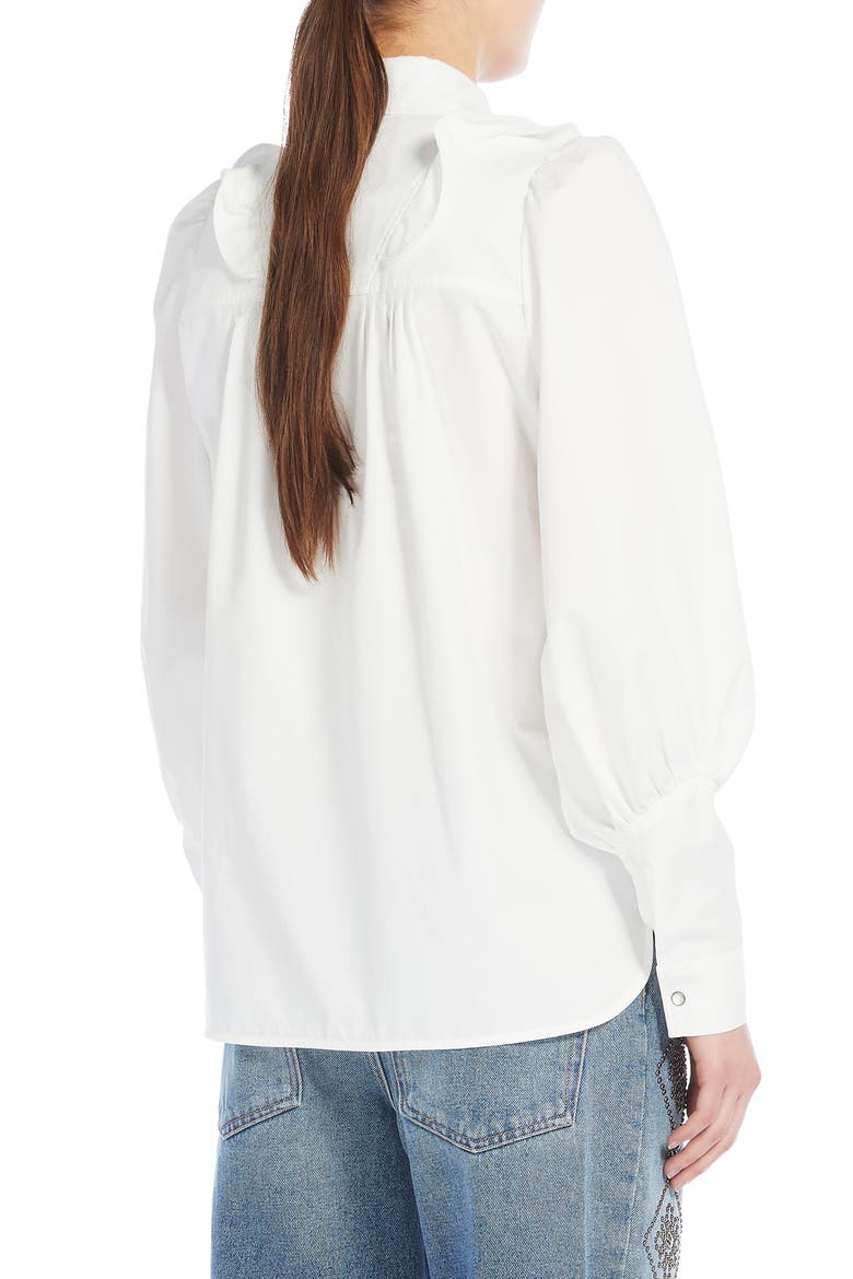 Pancia Ruffle Detail Cotton Button-Up Blouse, Alternate, color, WHITE