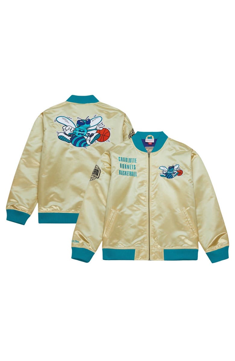 Mitchell & Ness Men's Mitchell & Ness Gold Charlotte Hornets Team OG 2.0 Vintage Logo Satin Full-Zip Jacket, Main, color, 