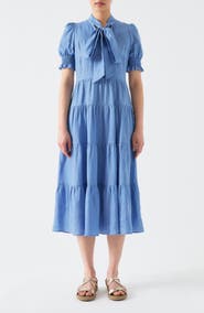 LK Bennett Flo Tie Neck Linen Dress