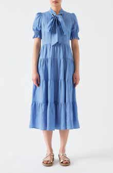 LK Bennett Flo Tie Neck Linen Dress