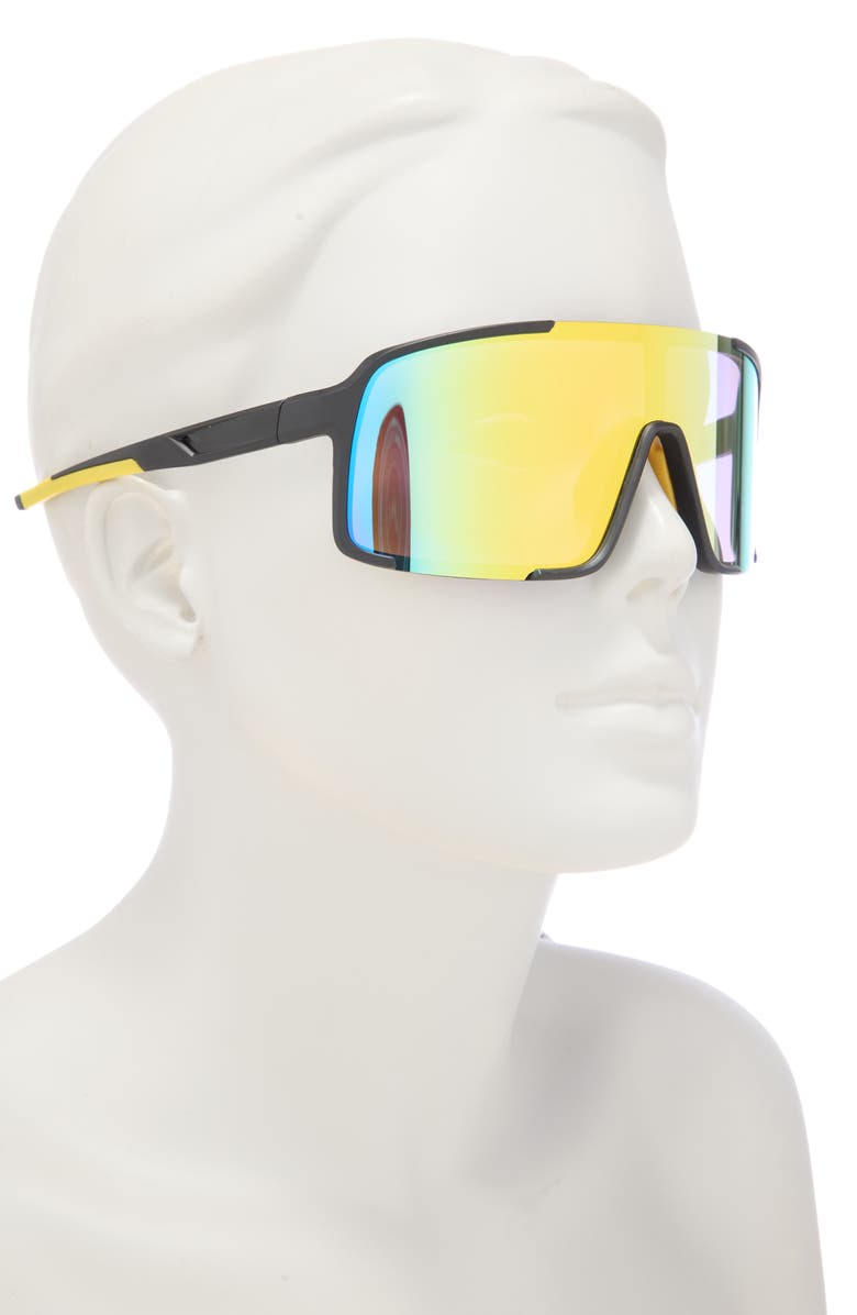 Vince Camuto 130mm Mirror Shield Sunglasses, Alternate, color, Matte Black/ Yellow