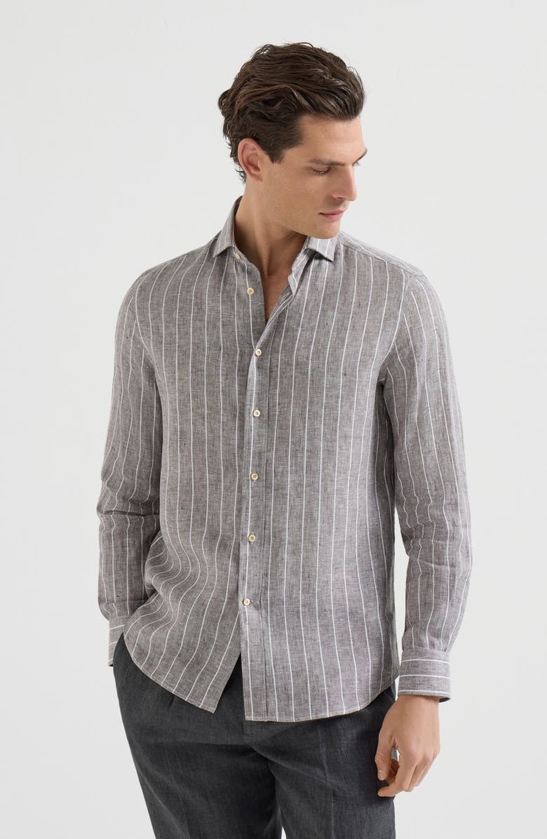 Brunello Cucinelli Chalk stripe shirt, Alternate, color, Hazelnut