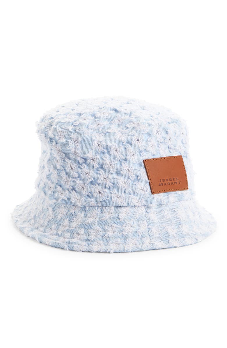 Isabel Marant Haley Dots Distressed Denim Bucket Hat, Main, color, 