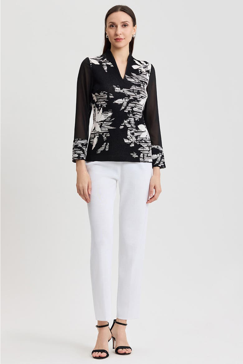 Mixed-Media Floral Jacquard Knit Tunic, Alternate, color, Black/White