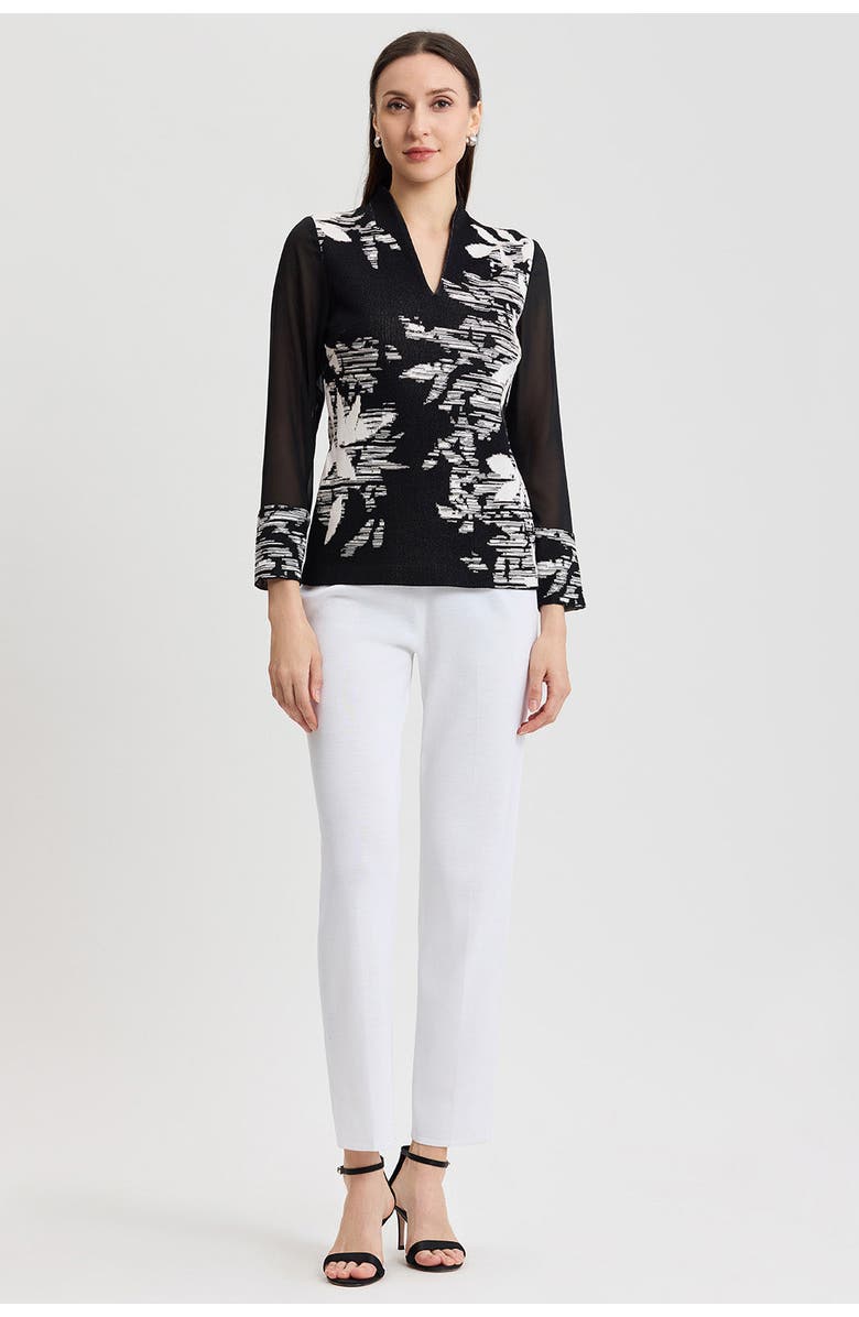 Ming Wang Mixed-Media Floral Jacquard Knit Tunic, Alternate, color, 
