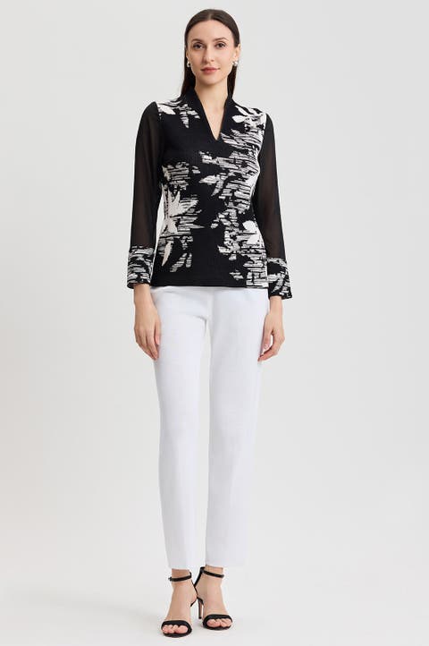 Mixed-Media Floral Jacquard Knit Tunic
