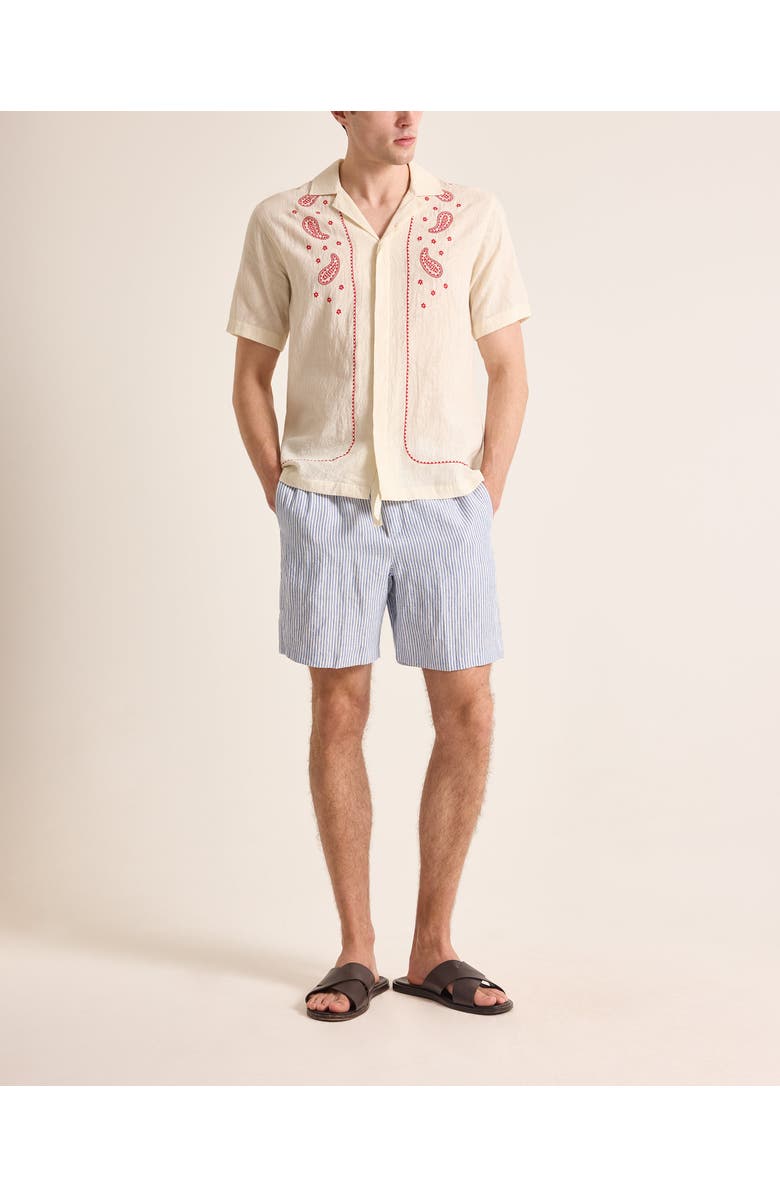 Orlebar Brown Alex Relaxed Fit Fine Hemp Stripe Shorts, Main, color, Bergamo Blue Stripe