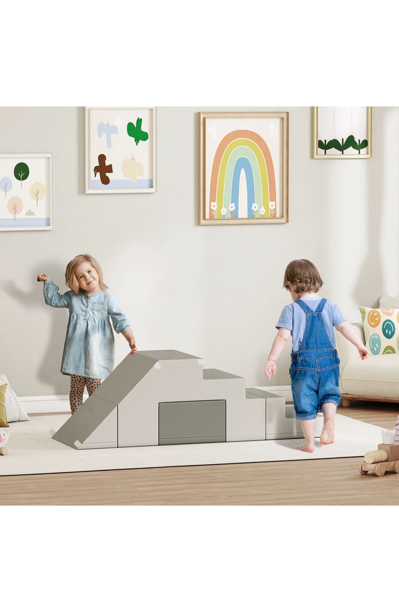 Qaba Soft Play, Foam Climbing Toys for Toddlers, 2 Piece Climbing Blocks, Alternate, color, Light Gray