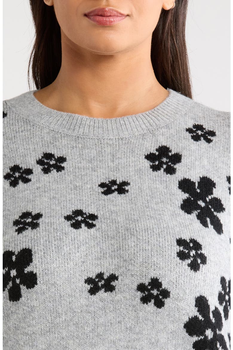 Flower Long Sleeve Crewneck Sweater, Alternate, color, LIGHT HEATHER GREY