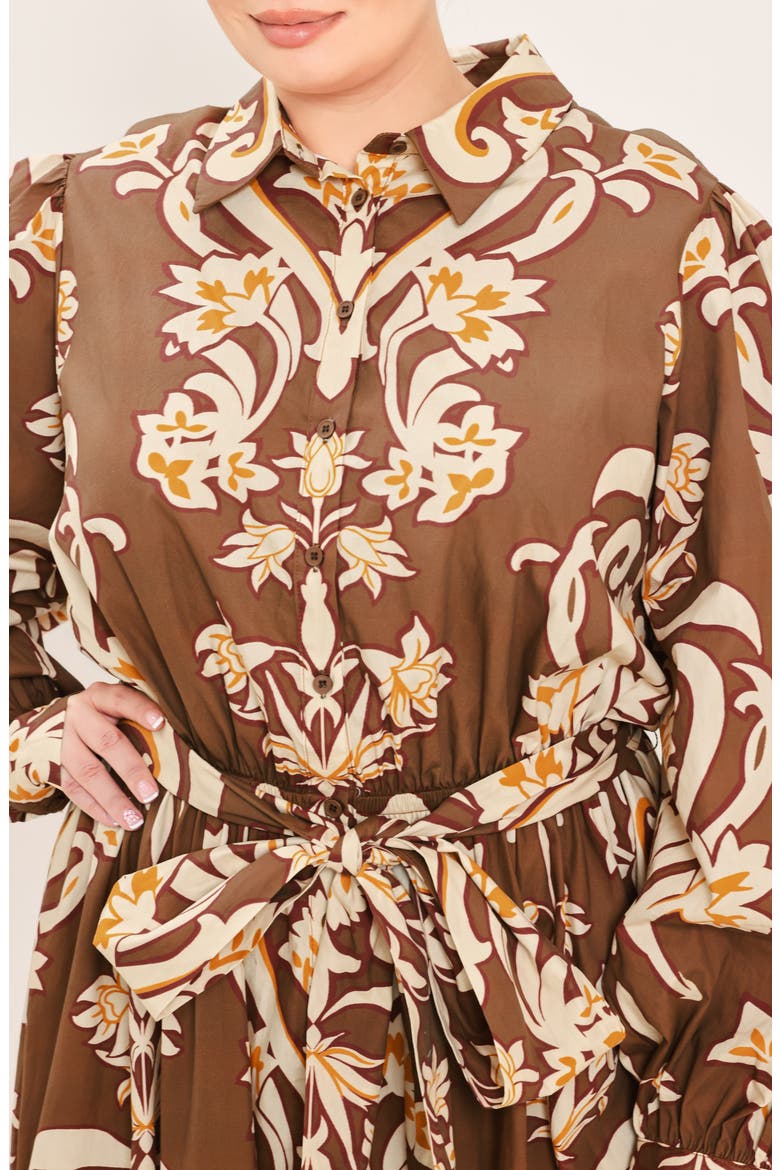 Printed Cotton Midi Shirtdress, Alternate, color, BROWN