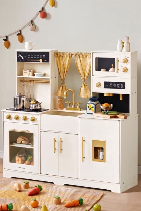 Cream Wooden Play Kitchen Set for Kids