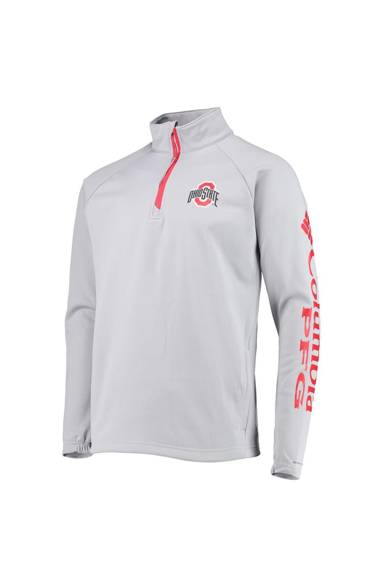 Columbia Men's Columbia Gray Ohio State Buckeyes Terminal Tackle Fleece Raglan Omni-Shade Quarter-Zip Jacket, Alternate, color,