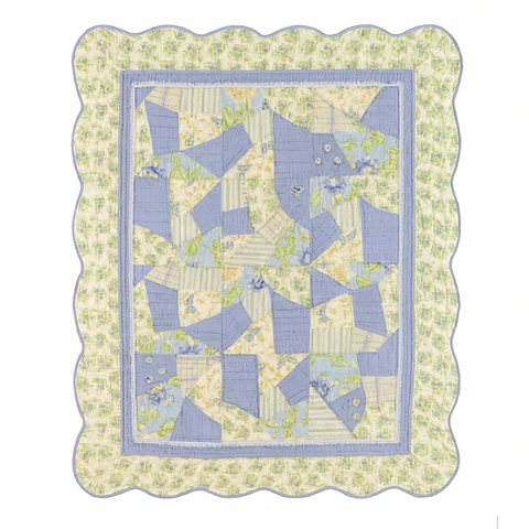 Sunshine Cornflower Blue Florals Vintage Quilted 100% Cotton Throw Blanket 50" x 60"