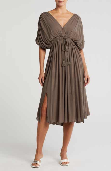 WISHLIST Dolman Sleeve Tie Waist Midi Dress