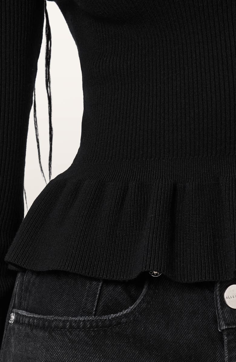 AllSaints Jas Rib Knit Peplum Sweater, Alternate, color, Black