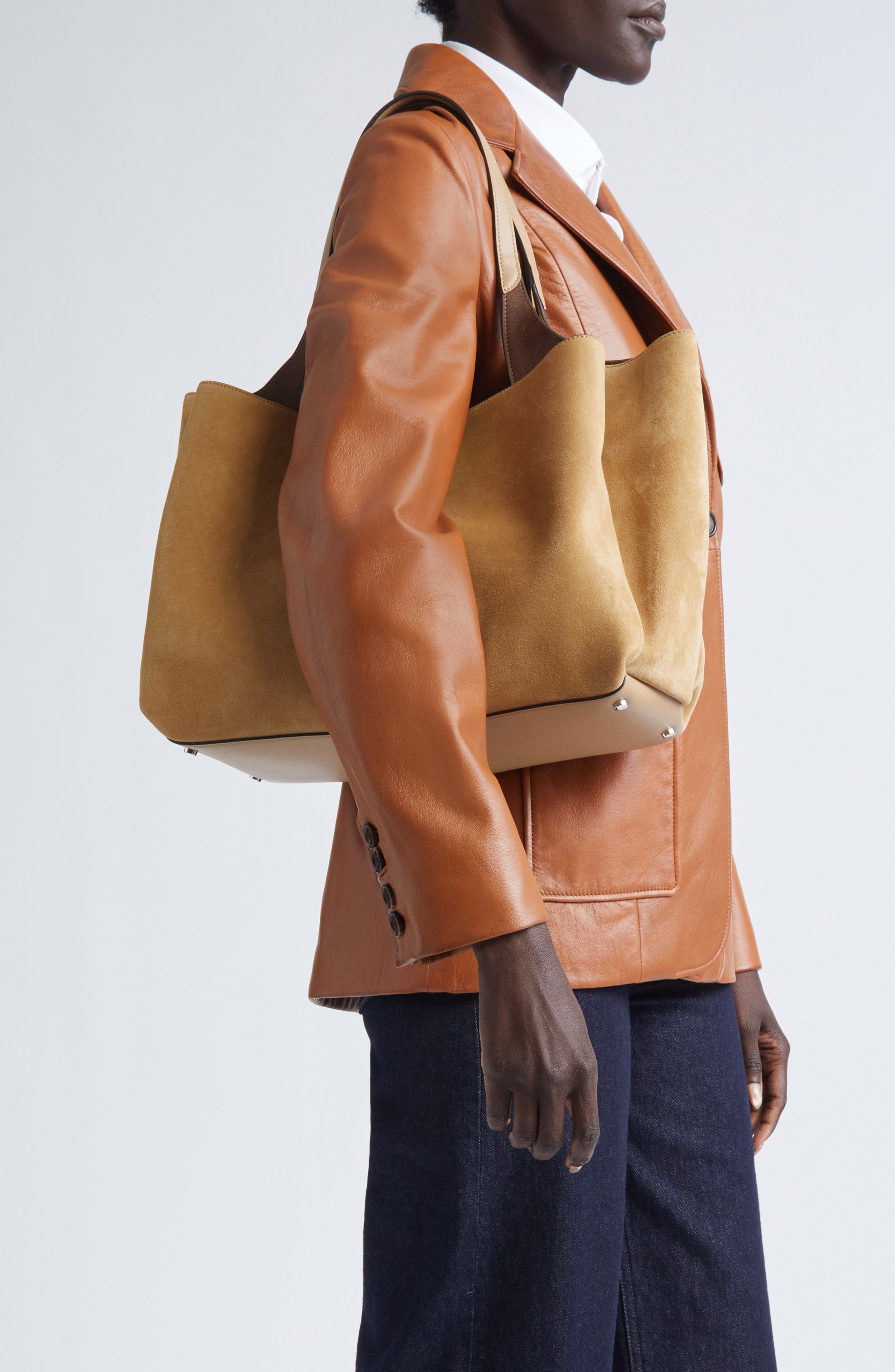 Tod's Medium Apa Suede Tote, Alternate, color, Biscotto/ Ginger